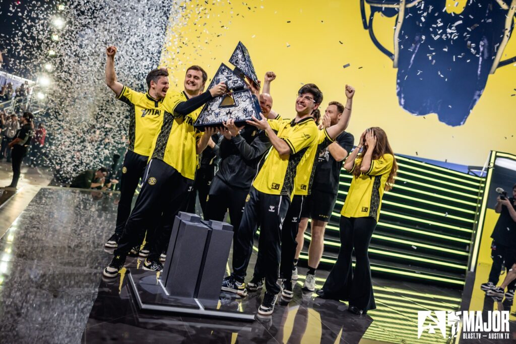 Image of Team Vitality Counter-Strike roster lifting BLAST Austin Major trophy