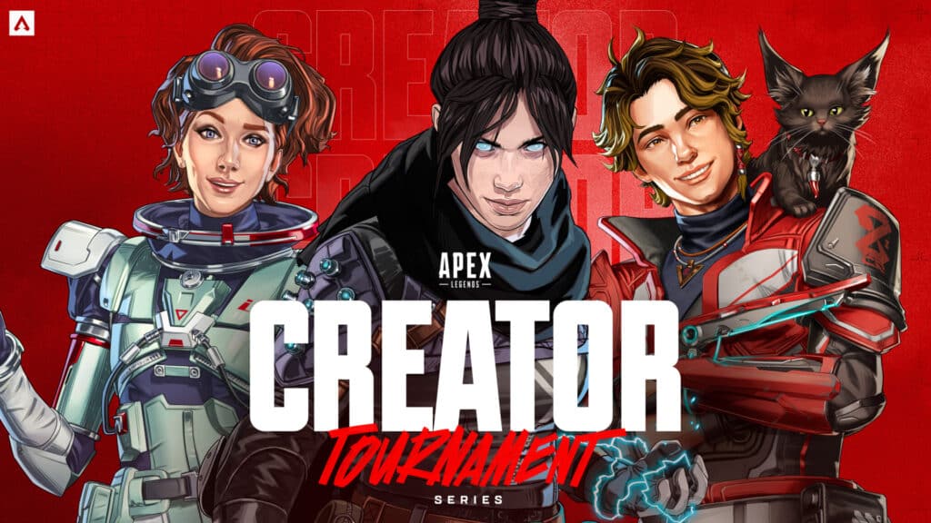 Apex Legends Creator Tournament Series announcement graphic featuring Wraith, Horizon, and Sparrow