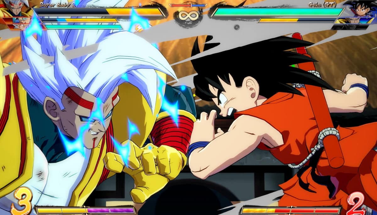Two characters from a fighting video game clash intensely