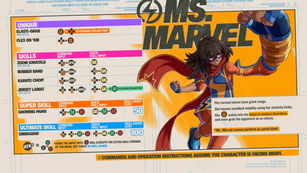 Image of Ms. Marvel move list for MARVEL Tōkon: Fighting Souls.