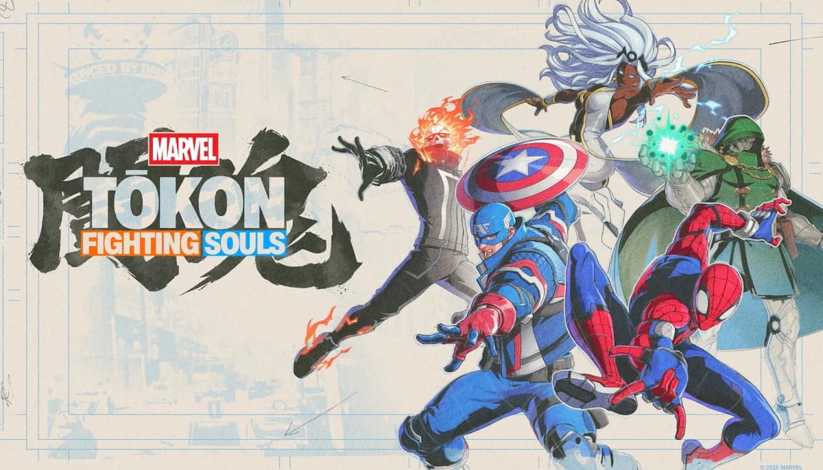 Marvel "Tōkon: Fighting Souls" poster featuring five superheroes in action