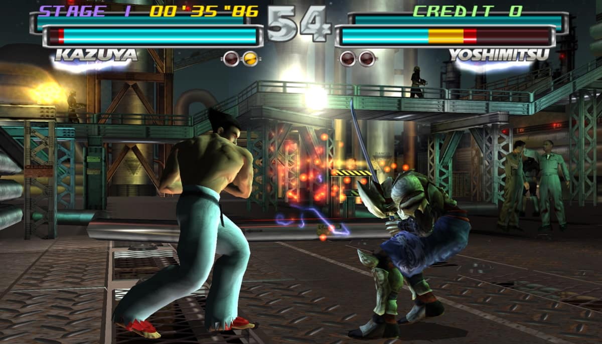 A martial arts fight scene in Tekken, showing two characters in combat