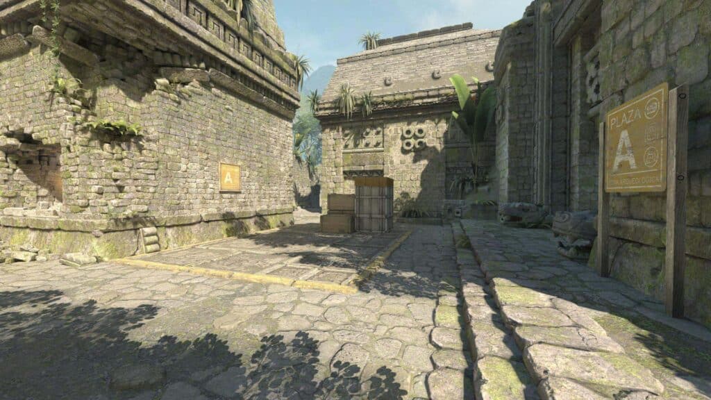 Image of Counter-Strike 2 map Ancient's A site illuminated by sunlight
