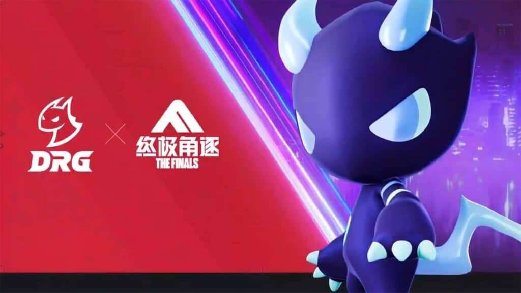 Image of Dragon Ranger Gaming and The Finals logos on a red background. A purple and blue dragon stands on the right side of the image.