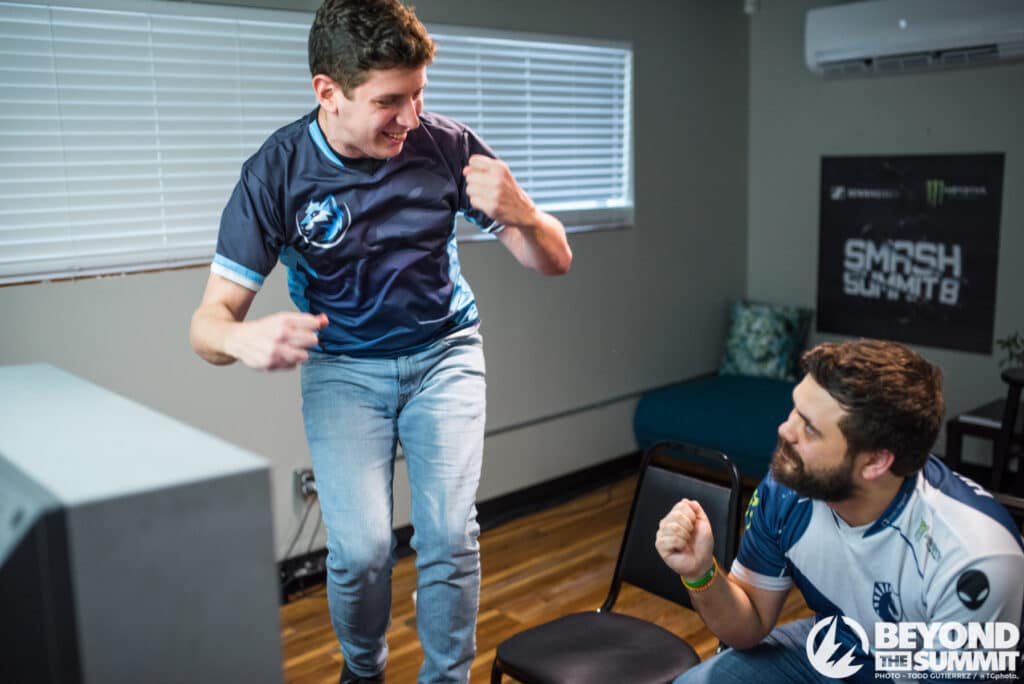 Cody Schwab celebrating in a match versus Hungrybox+