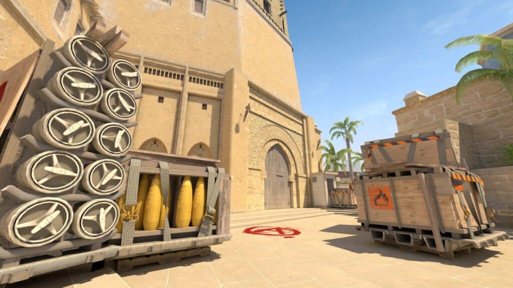 Image of Mirage A bomb site from Counter-Strike 2