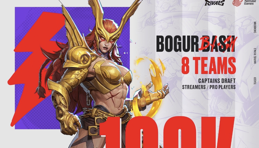 Marvel Rivals Bogur Bash tournament announcement graphic featuring Angela