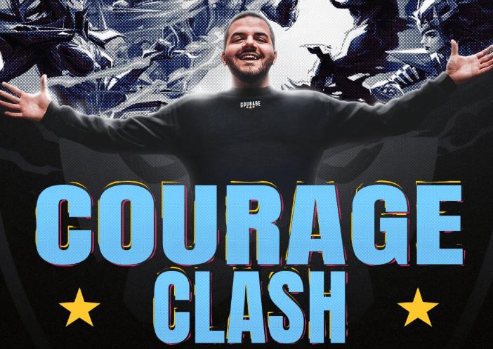 The CouRage Clash featuring streamer CouRageJD and Marvel Rivals characters in the background