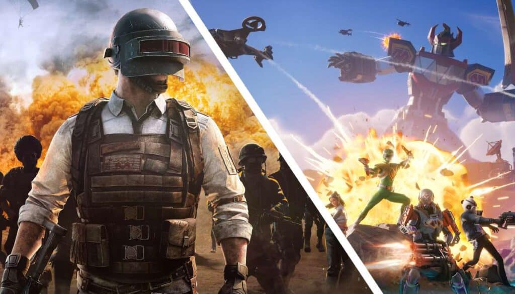PUBG and Fortnite split-screen artwork comparing battle royale dominance