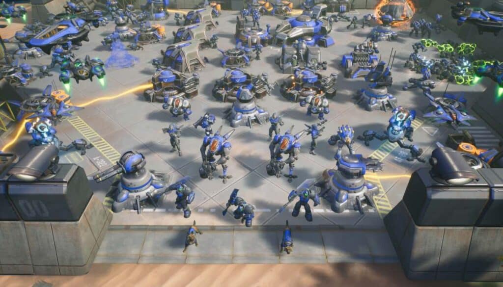 Stormgate cover art with futuristic bases, mechs, and armies, highlighting Frost Giant’s attempt at a StarCraft and Warcraft successor RTS.