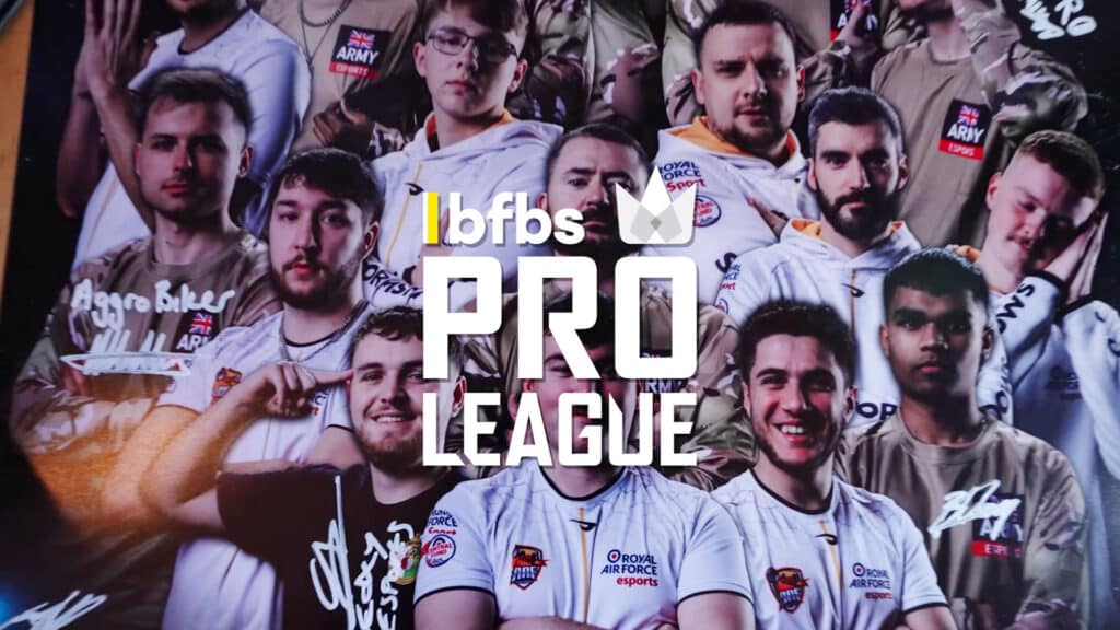 Image of BFBS Pro League logo on a background of BFBS Pro League players
