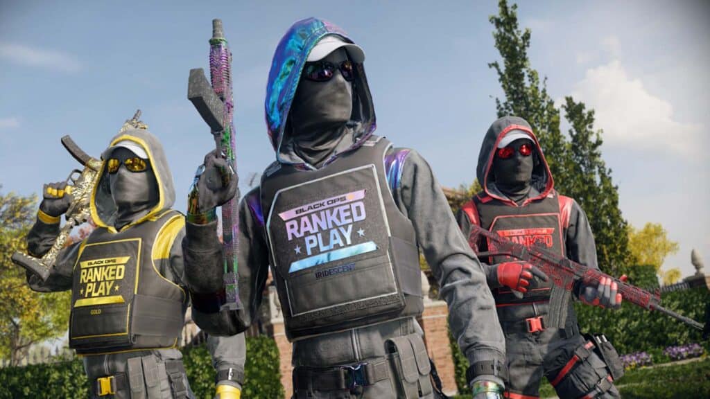 Image of Call of Duty Black Ops 6 players wearing Ranked Play skins and holding weapons