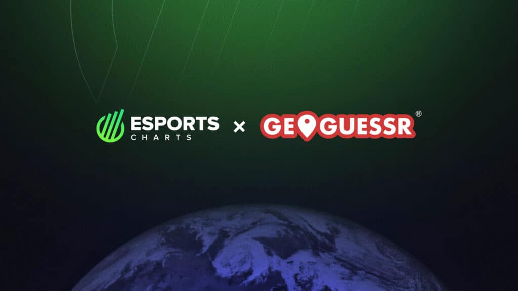 Image of Esports Charts and GeoGuessr logos on a green background. Below the logos is a purple globe