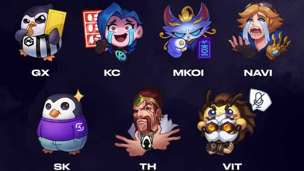 Image of League of Legends LEC team emotes on a dark blue background