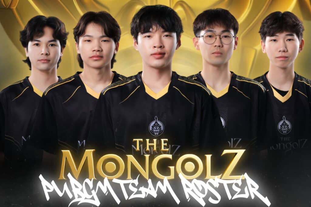 Image of The MongolZ PUBG Mobile roster on a gold background
