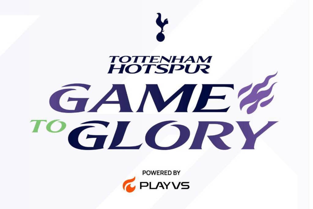 Image of Game to Glory logo on a white background. The Tottenham Hotspur and PlayVS logos are on the top and bottom of the Game to Glory logo.