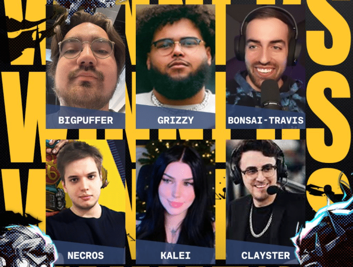 Marvel Rivals CouRage Clash winners, featuring Bigpuffer, Grizzy, Bonsai-Travis, Necros, Kalei, and Clayster