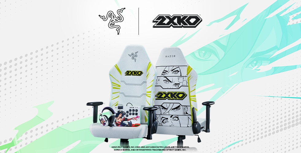 Razer Iskur V2 X gaming chair featuring 2XKO aesthetics promotional photo