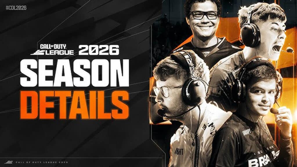 Image of Call of Duty League players posing on a black and orange backgroud
