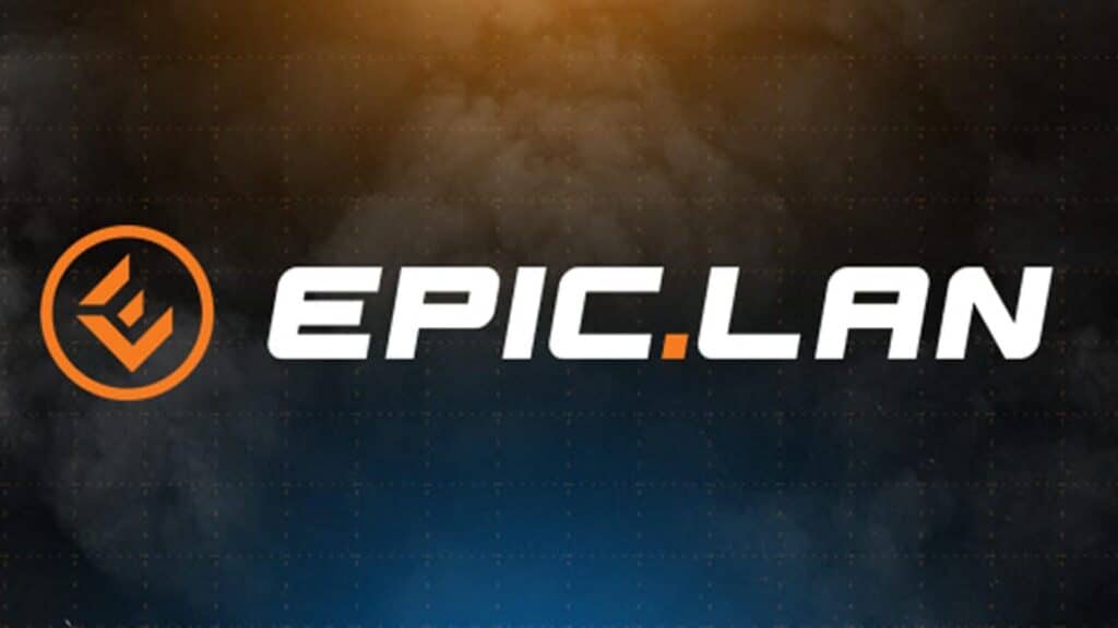 Image of EPIC.LAN logo on a dark blue and orange background