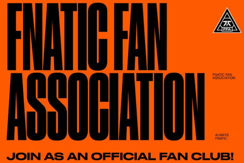 Image of Fnatic Fan Association logo in the top right corner next to large black text on an orange background