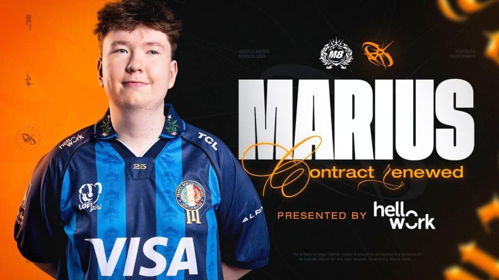 Image of Fortnite player MariusCOW standing with hands behind back while wearing Gentle Mates jersey