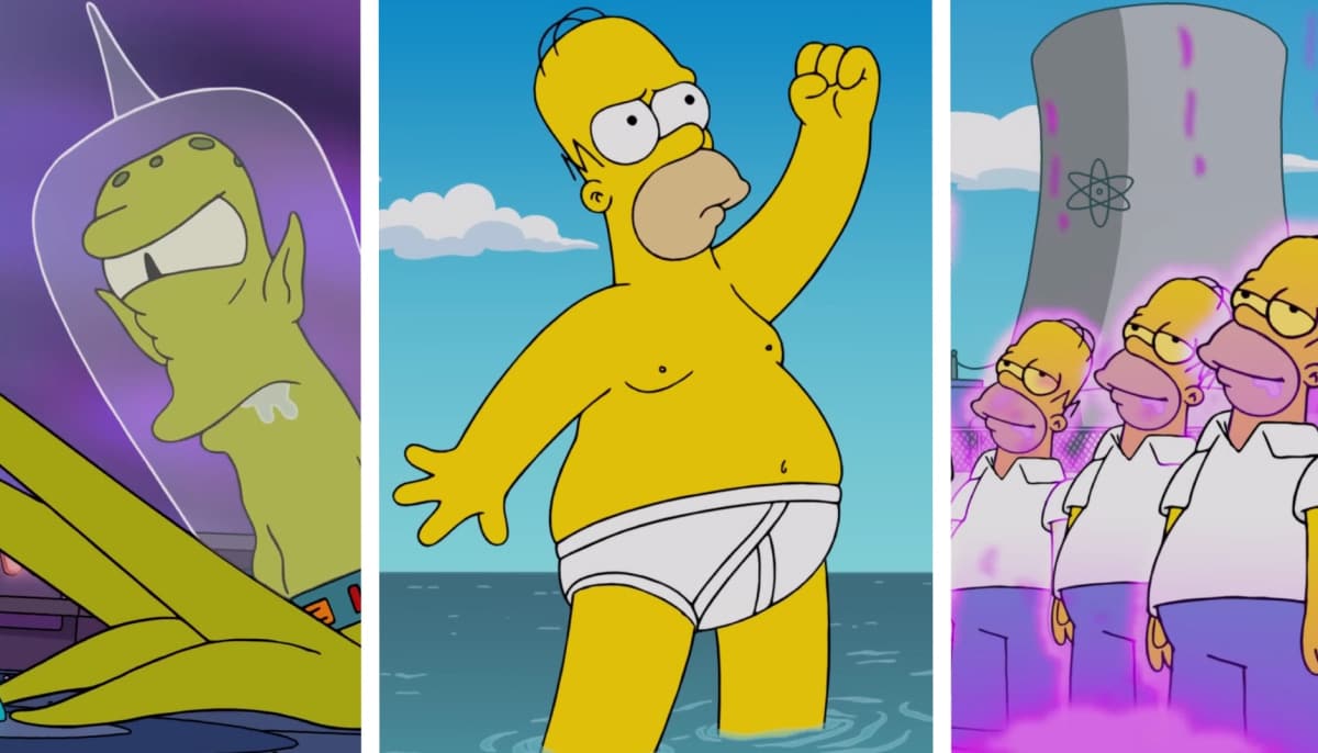 A collage image featuring Homer Simpson and alien