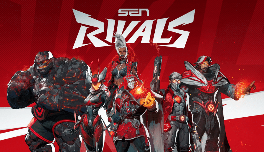 Sentinels departs Marvel Rivals scene announcement graphic featuring in-game characters