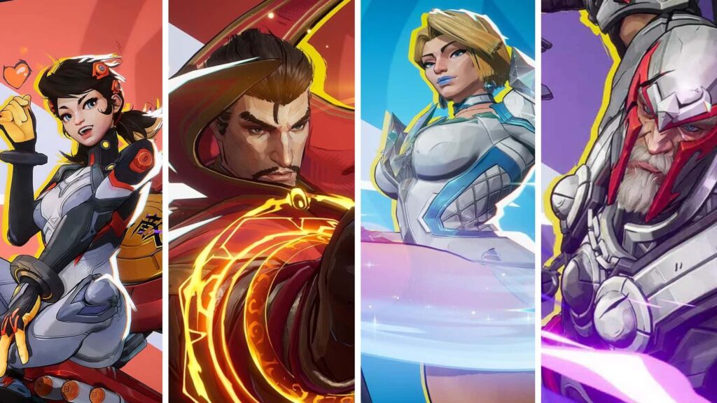 Peni Parker, Dr Strange, Emma Frost, and Magneto from Marvel Rivals