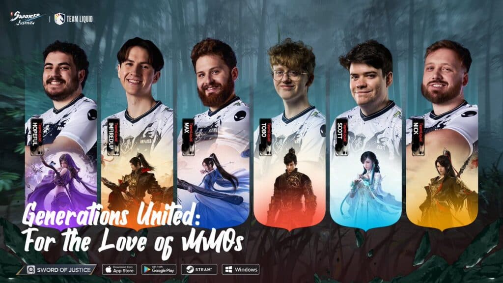 Team Liquid WoW guild members in Sword of Justice promotional image