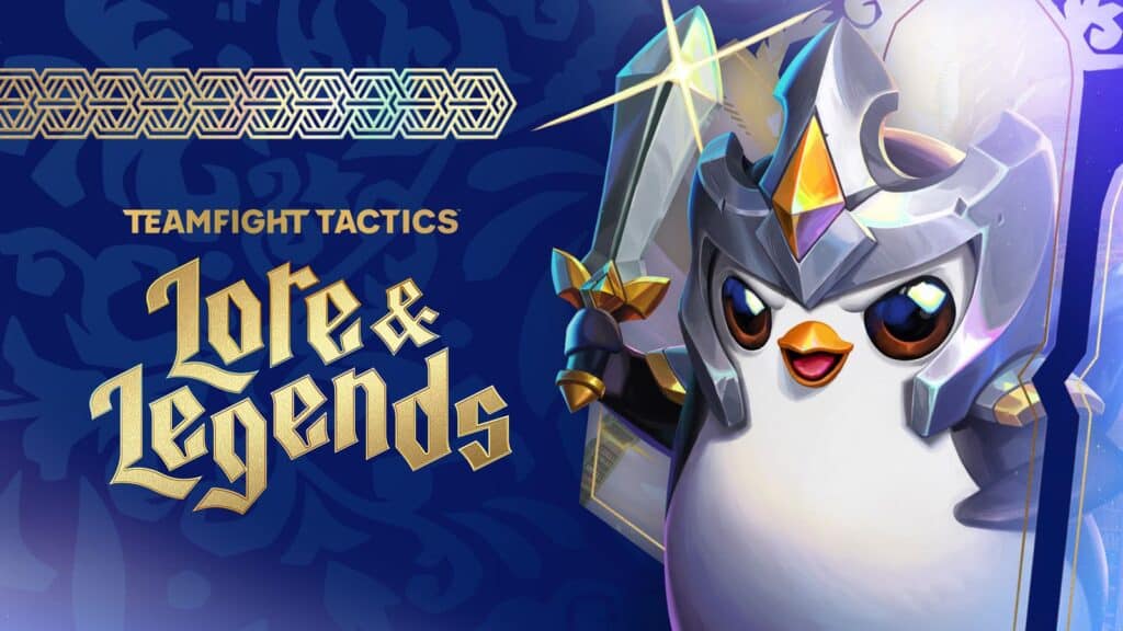 Teamfight Tactics Lore and Legends 16th set announcement graphic featuring Pengu Featherknight