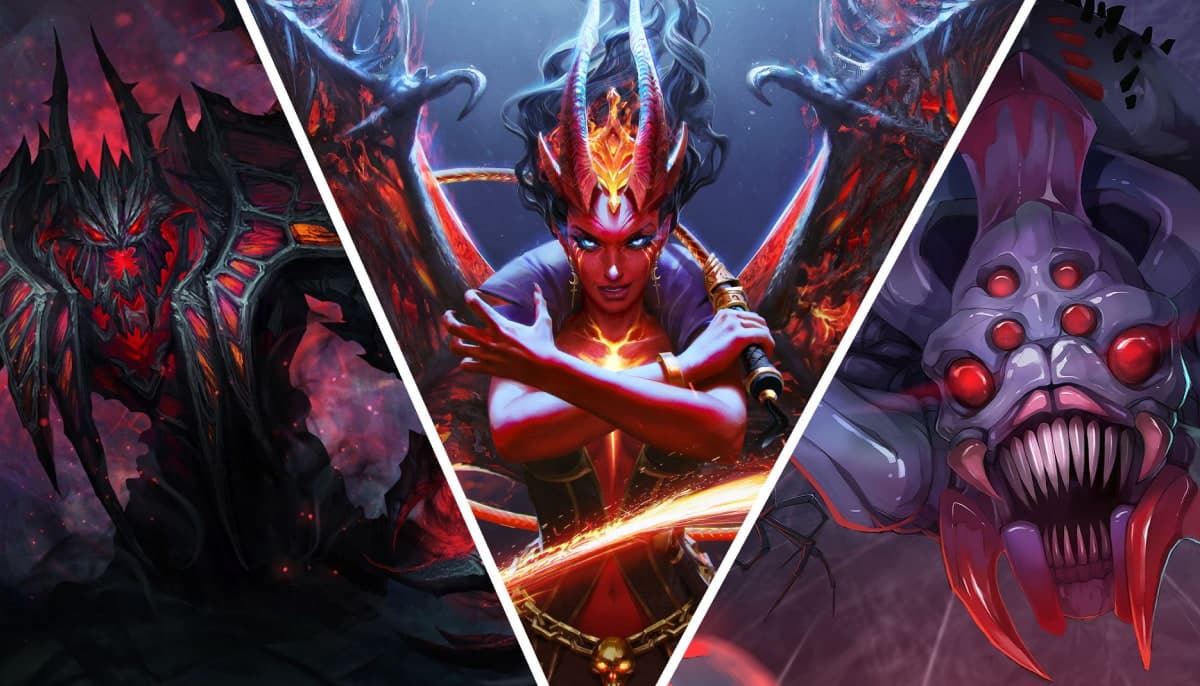 Shadow Fiend, Queen of Pain, and Brood Mother from Dota 2