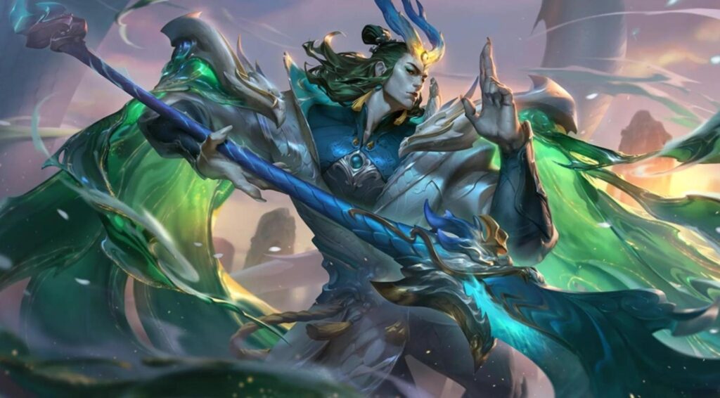 Zaahen from LoL wields a large spear