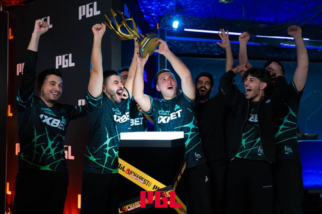 Image of Aurora Gaming Counter-Strike team celebrating win at PGL Masters Bucharest 2025