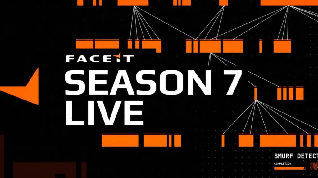 Image of FACEIT logo on a black and orange background. White text reading Season 7 Live is underneath the logo