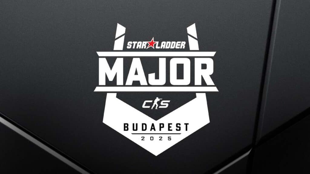 Image of white StarLadder Budapest Major 2025 logo on a black background