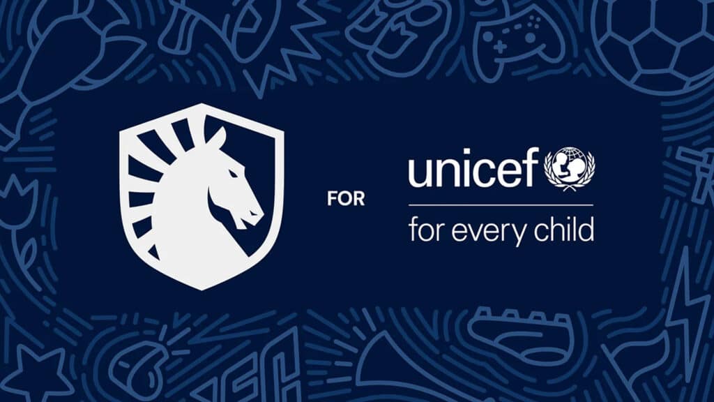 Image of Team Liquid and Unicef logos on a dark blue background