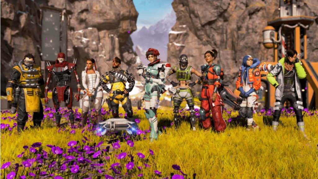 Apex Legends characters stand together in a line