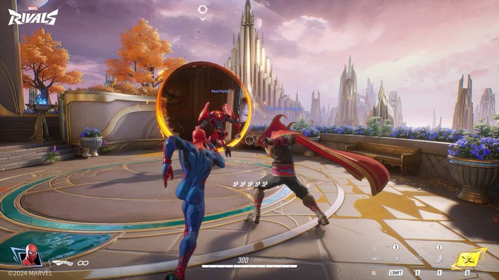 The image shows gameplay from the team-based PvP shooter Marvel Rivals