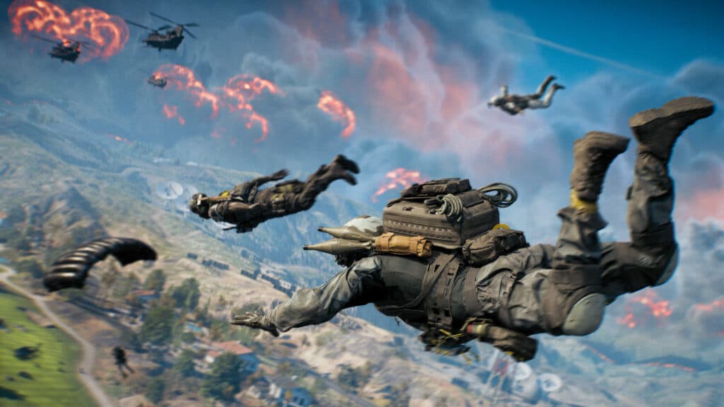 Squad diving to the battle royale map in Battlefield REDSEC