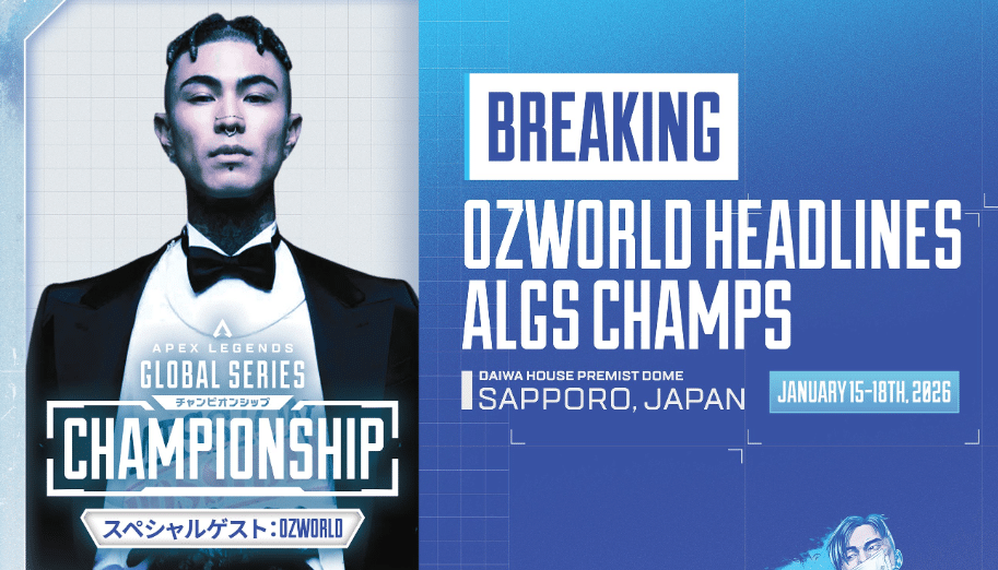 OZWorld performing at the ALGS Championship 2026 tournament announcement graphic