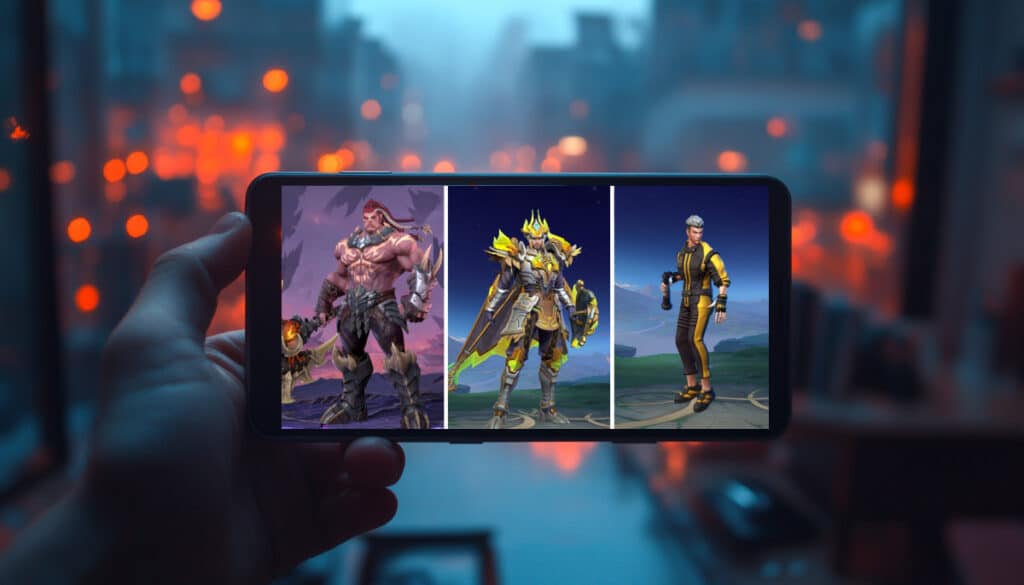 Three Mobile Legends: Bang Bang heroes showcase distinct EXP-lane skins and roles