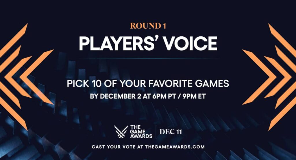 The Game Awards Players Voice round one announcement graphic