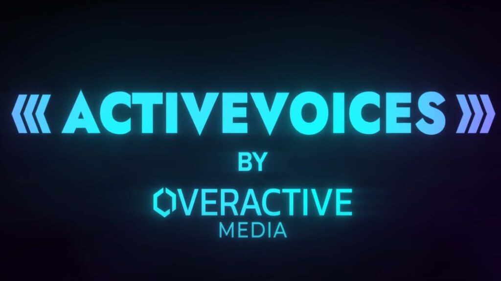 Image of ActiveVoices by OverActive Media logo on a dark blue background