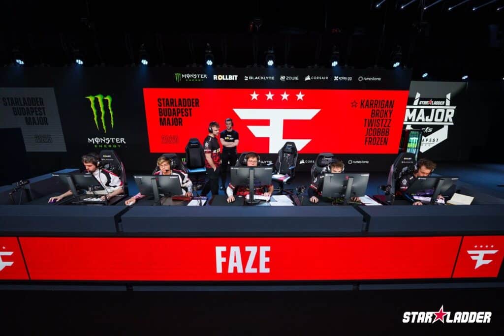 Image of FaZe Clan Counter-Strike team competing on stage at StarLadder Budapest Major 2025