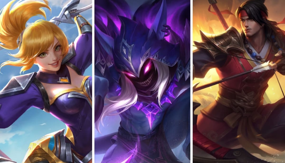 The image shows characters from the popular MOBA mobile game Mobile Legends: Bang Bang