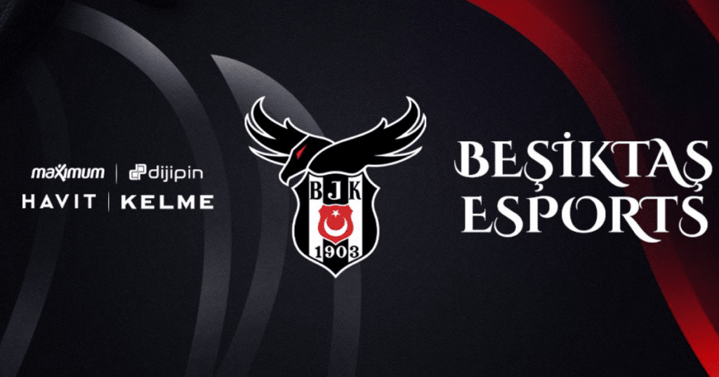 Beşiktaş Esports black and red graphic featuring brand logo featuring partners