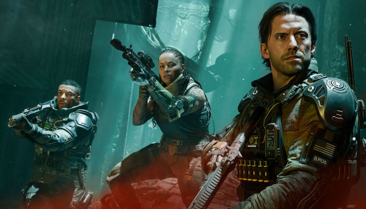 An image featuring three video game characters from Call of Duty: Black Ops 7, a first-person shooter game released in late 2025