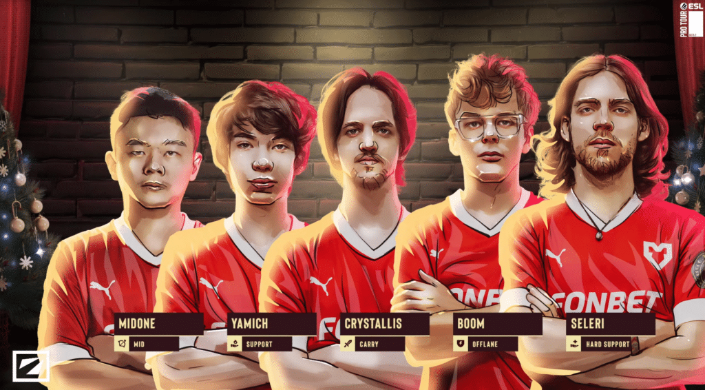 MOUZ Dota 2 team portraits for DreamLeague Season 27 livestream