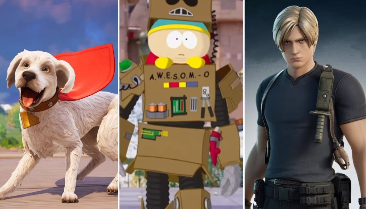 A cropped image featuring several characters and elements related to Fortnite collaborations with other franchises